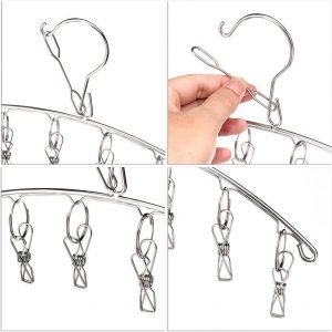 Fashion Easy 3 Pack Stainless Steel Laundry Drying Rack Clothes Hanger with 10 Clips for Drying Socks,Drying Towels, Diapers, Bras, Baby Clothes,Underwear, Socks Gloves