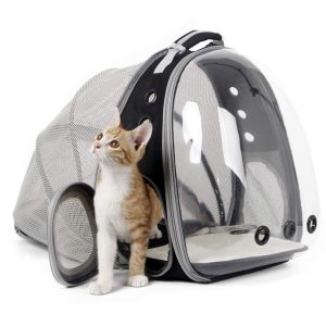 SOURCER Sac à dos de transport extensible et transparent pour chat, sac à dos pour randonnée et voyage (noir)