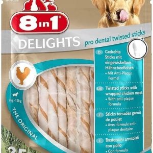 8in1 Delights Bâtonnets dentelés torsadés pour chien (2-12 kg) – 35 pièces