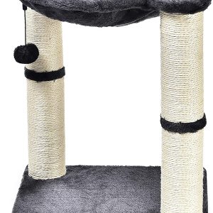 Amazon Basics Arbre à chat en forme de tour avec abri, lit hamac et griffoir – 41 x 51 x 41 cm, Gris