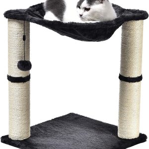 Amazon Basics Arbre à chat en forme de tour avec abri, lit hamac et griffoir – 41 x 51 x 41 cm, Gris