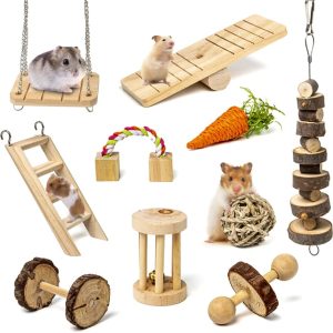 Sofier Lot de 11 jouets à mâcher pour hamster en bois naturel