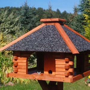Deko-Shop-Hannusch Mangeoire à oiseaux stable en bois enduit et sur pieds Toit recouvert de crépi